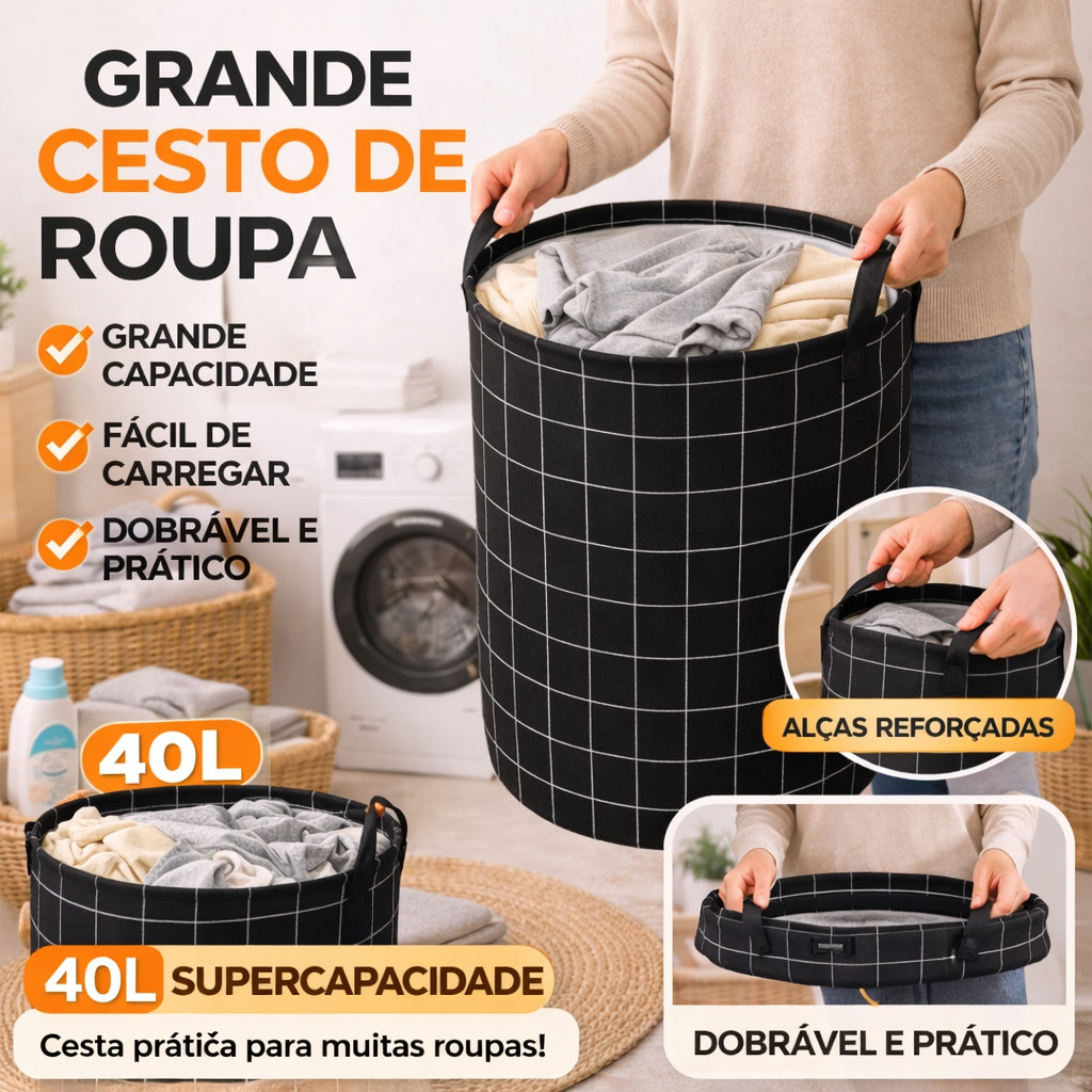Cesto De Roupa Suja Multiuso Organizador de Brinquedos Dobrável com alça 40x50 em Oferta na Shopee