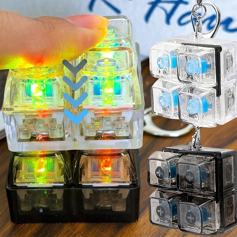 2-1Pcs 4 Teclas LED Teclado Chaveiro-Mecânico-Tecla De Botão DIY-Brinquedo Fidget Para Alívio Do Estresse Sensorial Clic
