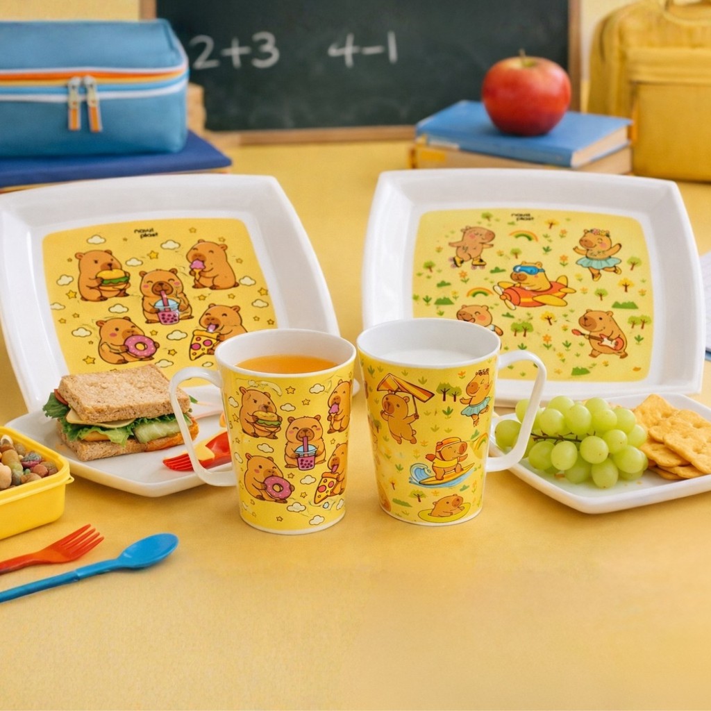 Kit Prato e Caneca Copo Infantil Com Alça 430ml Tema Capivara - Resistente e BPA Free em Oferta na Shopee