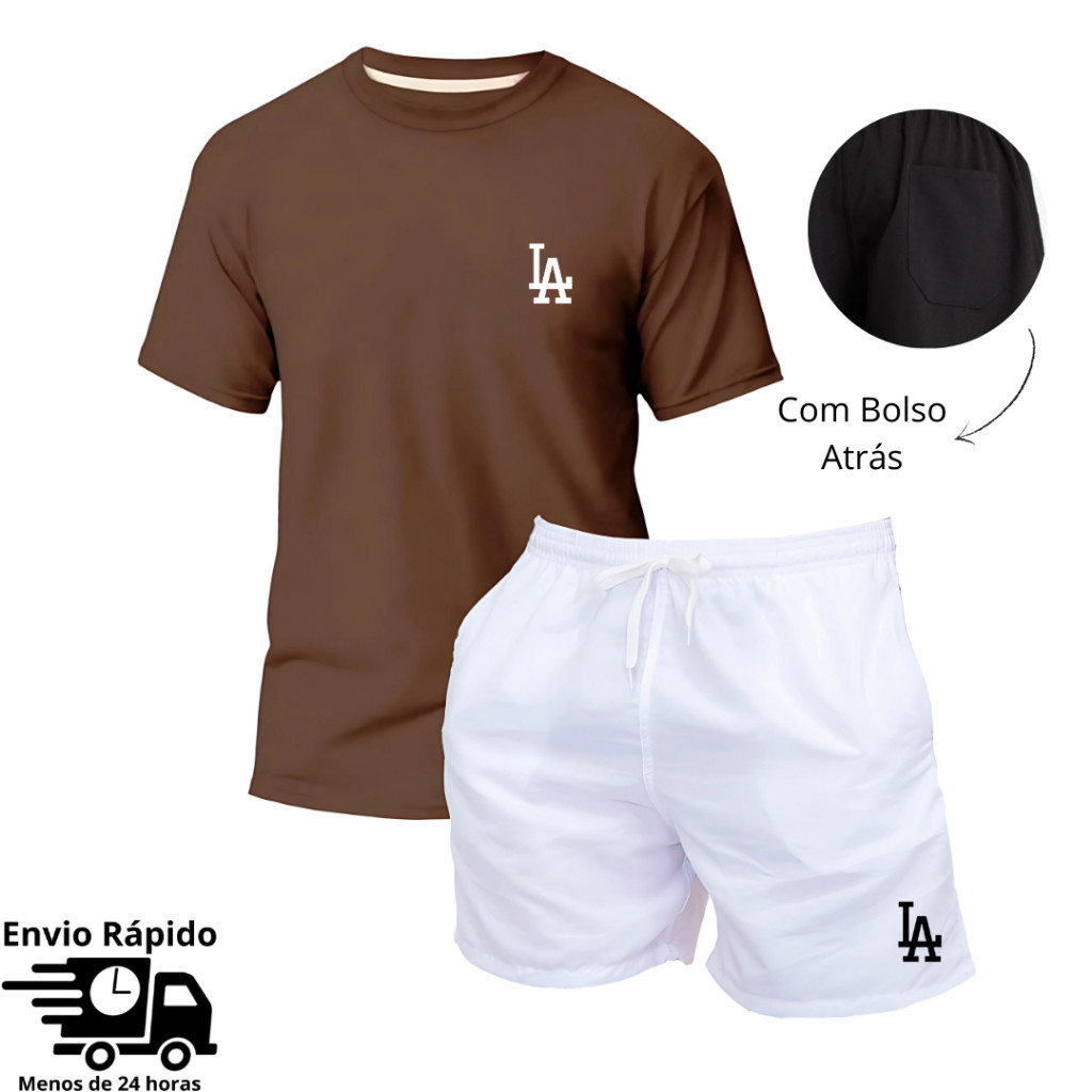 Conjunto Masculino Camiseta + Short Tactel Praia Academia Mauricinho Los Angeles Estampada Tendência