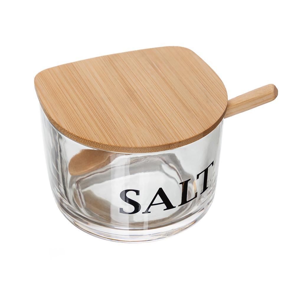 Saleiro de Vidro com Colher e Tampa de Bambu Basic em Oferta na Shopee