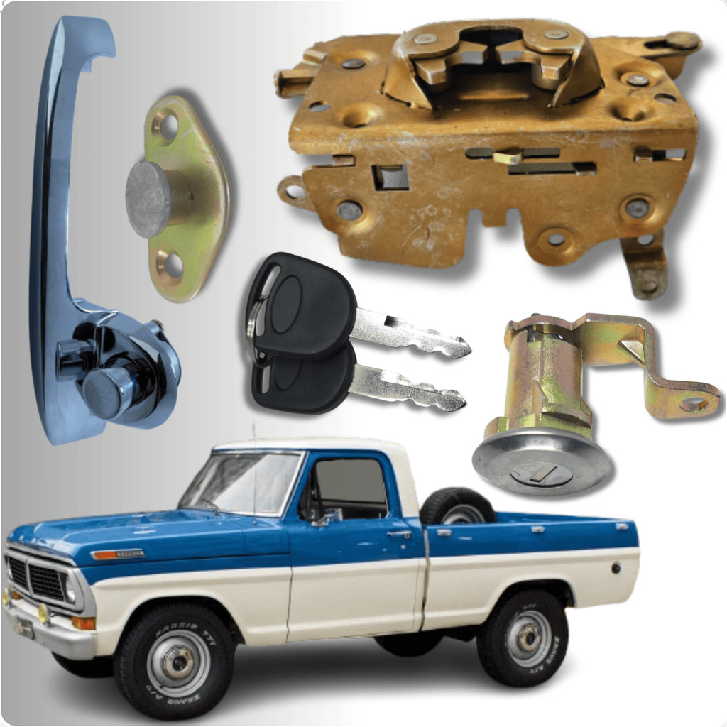Kit Fechadura Batente Maçaneta Cromada Cilindro Com Chaves Porta Esquerda Ford F1000 F4000 1972 A 1992