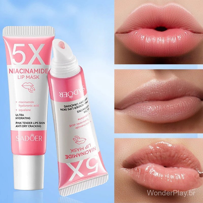 5X Máscara Labial de Niacinamida para Volume – Hidratação Intensa e Anti-Secura para Lábios Macios e Rosados |   Cuidado