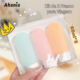 Kit 3 Frascos 60ml Com Recipientes, Porta Shampoo,  Portátil e Laváveis de Plástico para Shampoo, Cremes, Sabonete em Oferta na Shopee