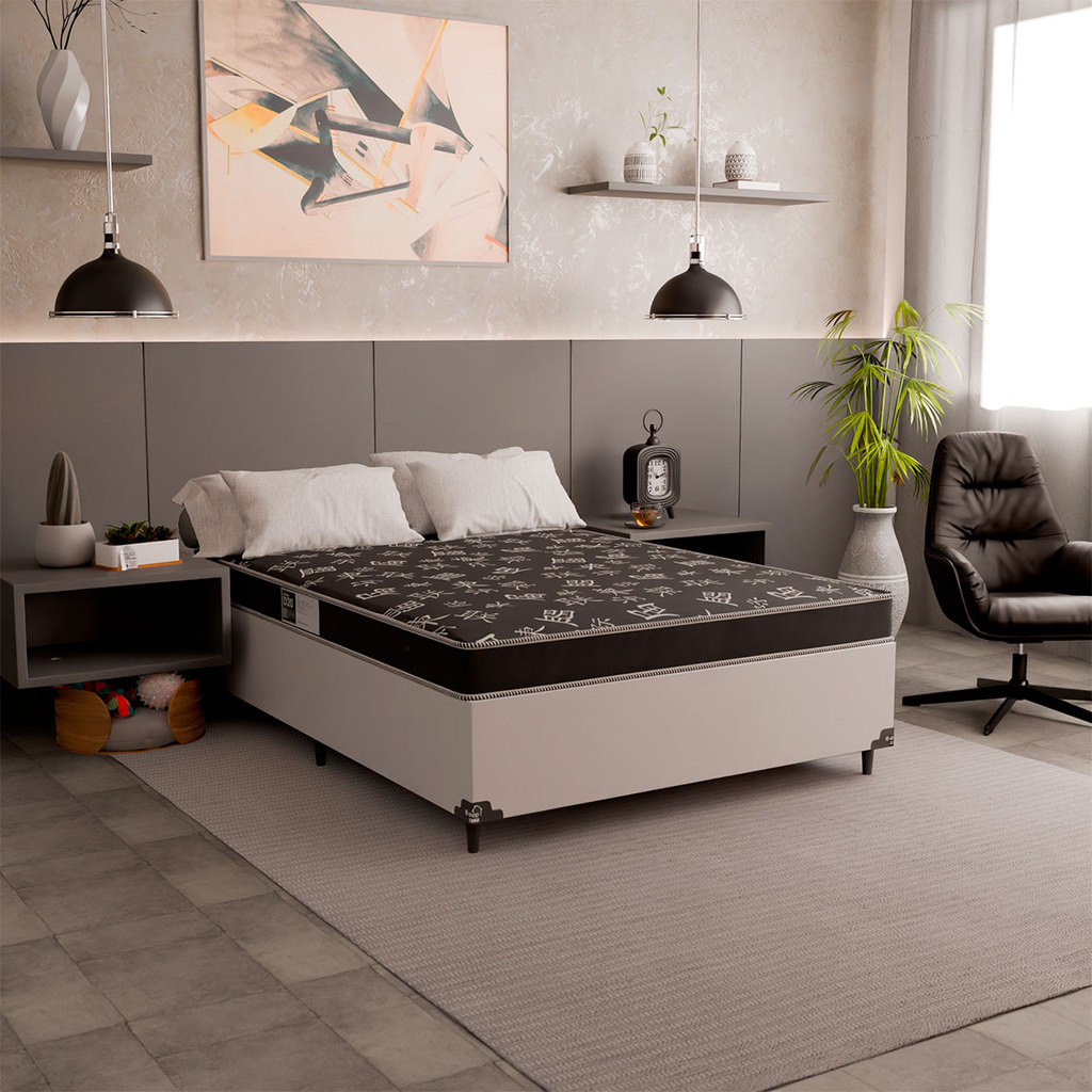 Cama Box Viúva + Colchão D20 - Couro Branco