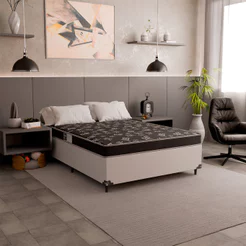 Cama Box Viúva + Colchão D20 - Couro Branco