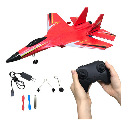 Avião Jato Controle Remoto Recarregável Planador Vermelho em Oferta na Shopee