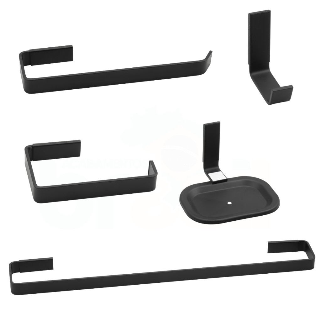kit acessorios banheiro completo 5 peças papeleira cabideiro saboneteira porta toalha