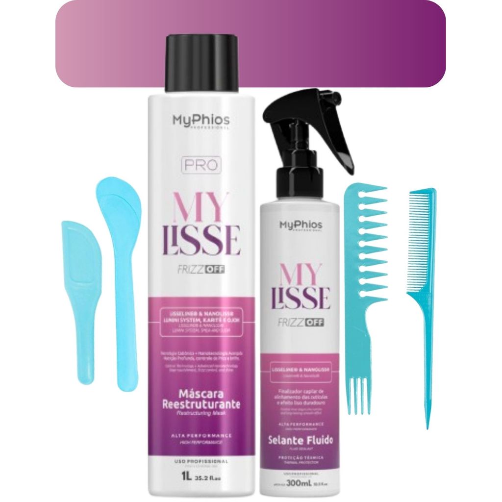 Kit Escova Progressiva Sem Formol Passo Unico  MyLisse 1L + Selante Fluido Protetor Termico MyPhios