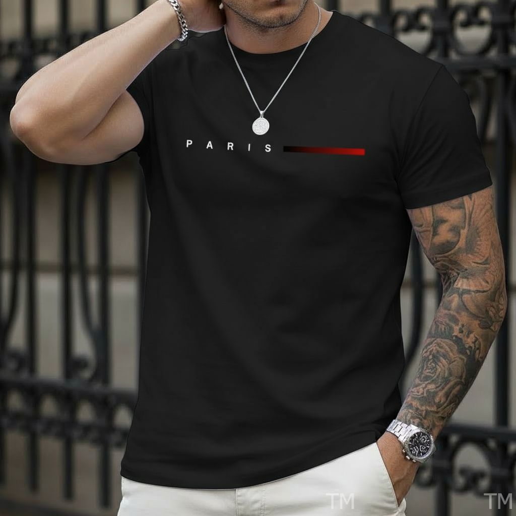 Camiseta Unissex Estilosa Masculina Estampada Paris Gradiente Street Camisa 100% Algodão 30.1 Academia