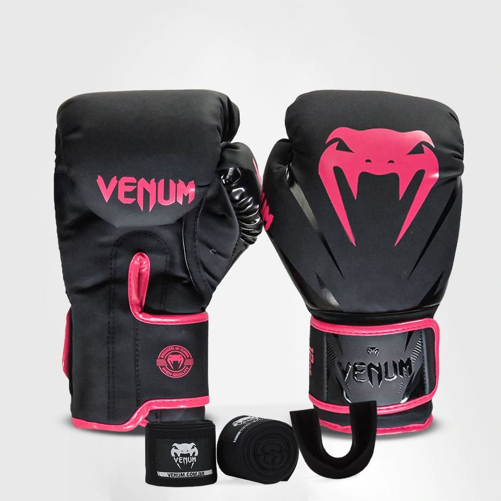 Kit Boxe Muay Thai Venum Luvas + 2M Bandagem + Bucal New Impact Evo Rosa em Oferta na Shopee