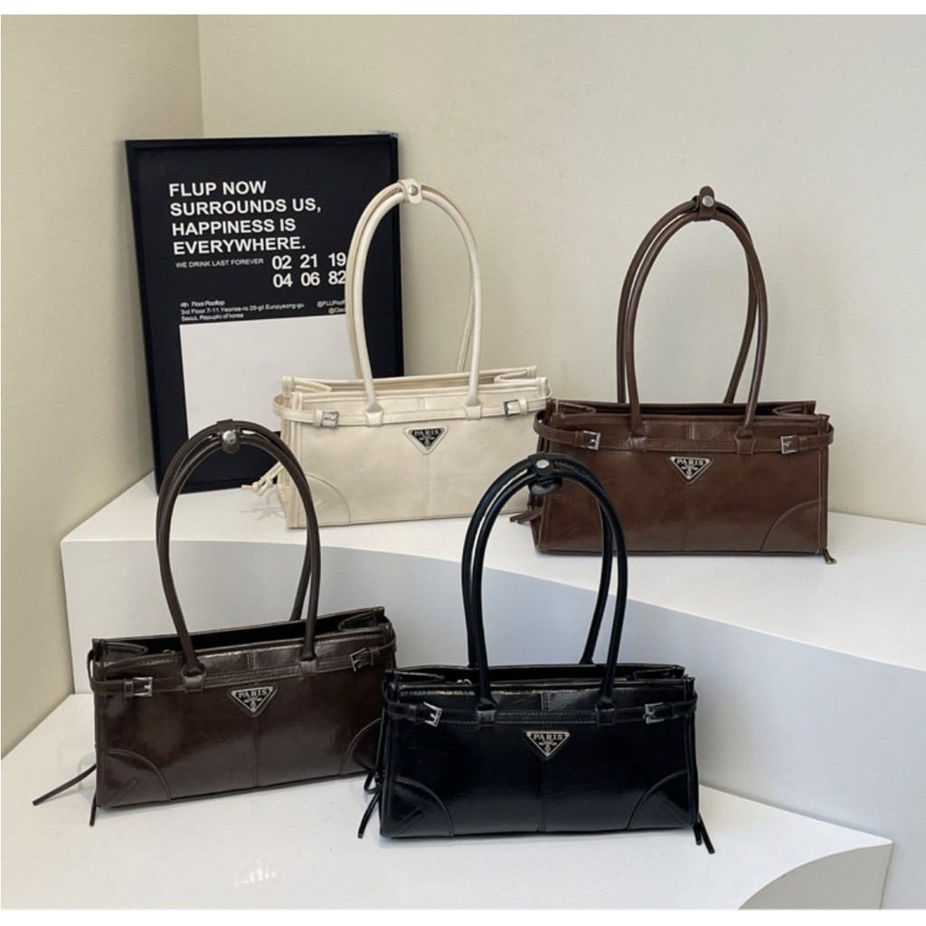 Bolsa de ombro estilo retrô europeu e americano, grande capacidade, cor sólida, para mulheres. em Oferta na Shopee