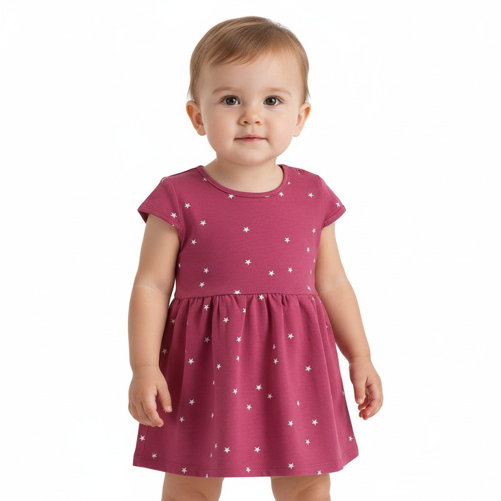 Vestido Infantil Alenice Rosa Estampado com Estrelas – Confortável e Estiloso