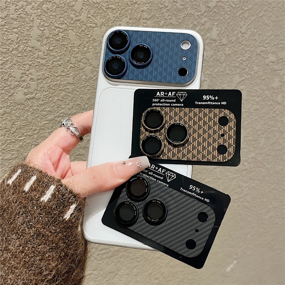 Textura De Kevlar De Fibra De Carbono Slim Fosco HD Vidro Temperado Protetor De Lente Completa Para iPhone 17 Pro Max 17