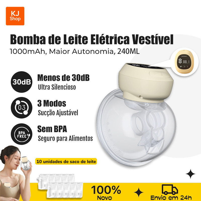 Bomba de Tirar Leite Elétrica Materno Portátil, Bico de Silicone Confortável com 10 Sacos de Armazenamento