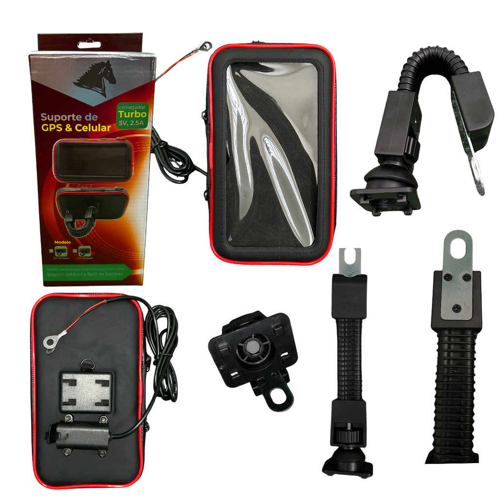 Suporte de Celular/GPS P/Motos Fixar Retrovisor C/Carregador