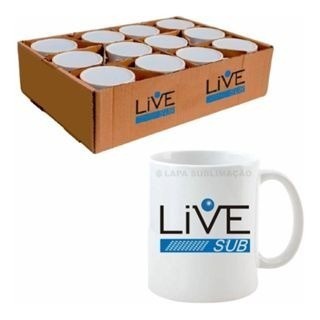 12 Caneca Branca Live Aaa Para Sublimação Porcelana - A Pronta Entrega E Com Garantia! .