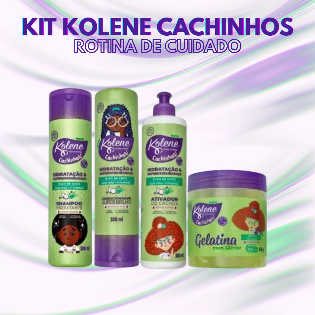 Kolene Cachinhos Kit Shampoo Cond Ativador de Cachos e Gelatinha Modeladora 300ml 4 itens Definição Cachos