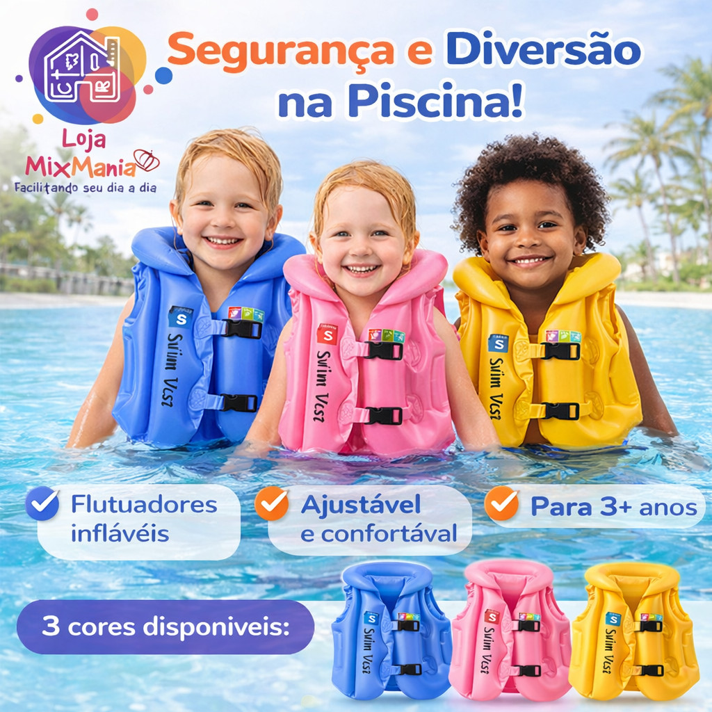Colete Boia Infantil Profissional Flutuador Seguro Bebê Criança Praia Piscina