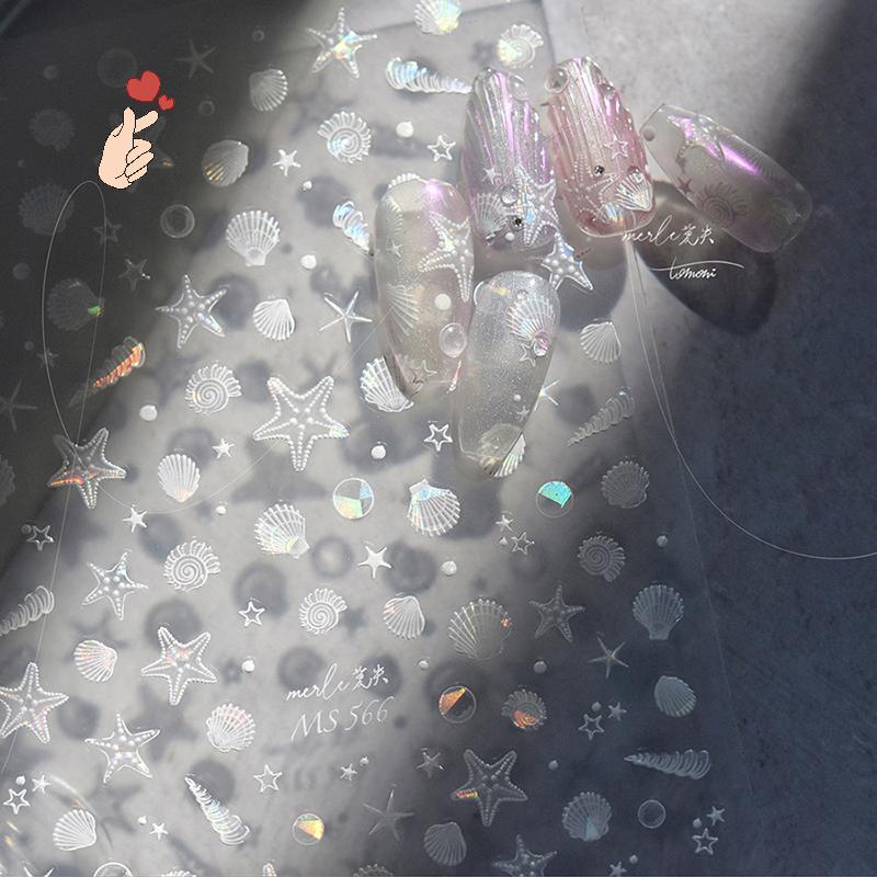 [PEBR] Luz De Concha Brilhante Laser Sea Shell Conch Starfish Star Adesivo Nail Art Stiers Decalques Manicure Fanttic Ma