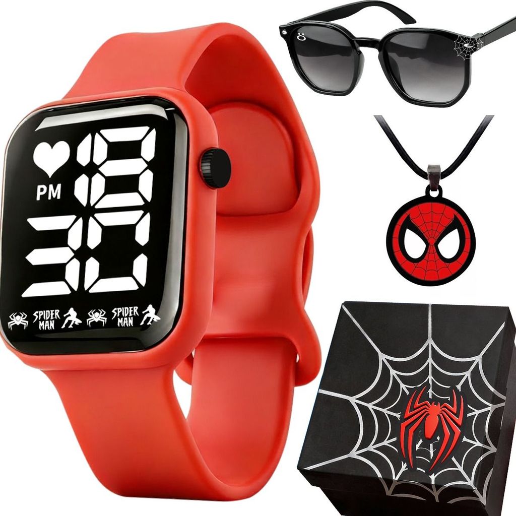 Relogio Digital Infantil Aranha Led + Colar original data esportivo luz ajustavel criança presente em Oferta na Shopee