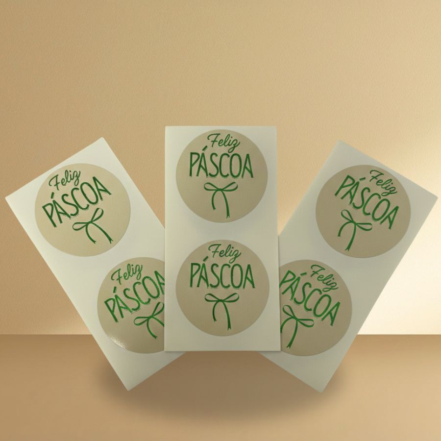 Adesivo Redondo "Feliz Páscoa" Siciliano - Ref. 2494 -  Hot Stamping - 4x4cm - 20 unidades - Stickr - Rizzo em Oferta na Shopee