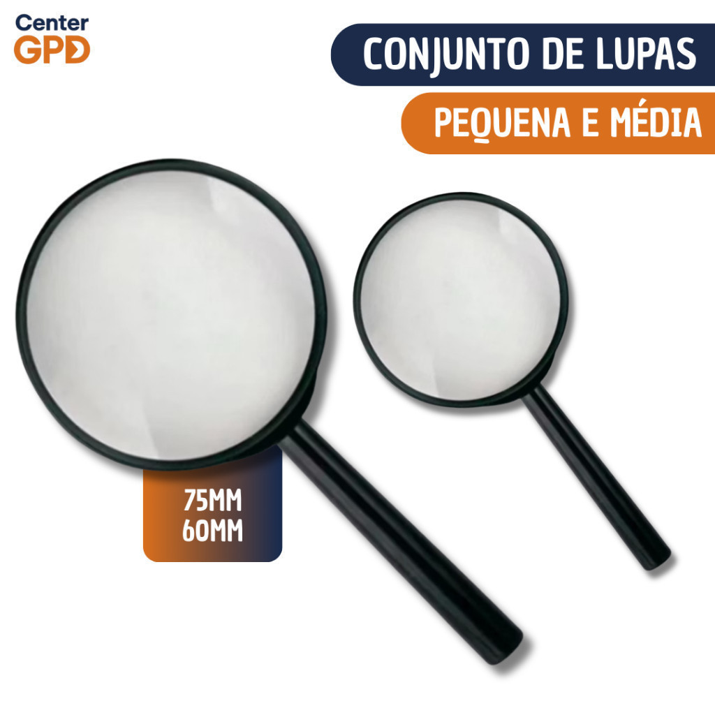 Conjunto de Lupa de Mão 60MM e 75MM | Acabamento Vidro | Pequena e Média -  Leitura Estudo Zoom em Oferta na Shopee