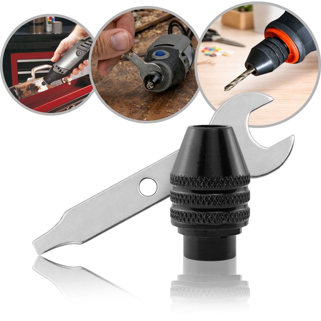 Kit Chave + Mini Mandril Aperto Rápido 7,85mm Micro Retífica M8 Longo Pinça Universal Ponteira Aço