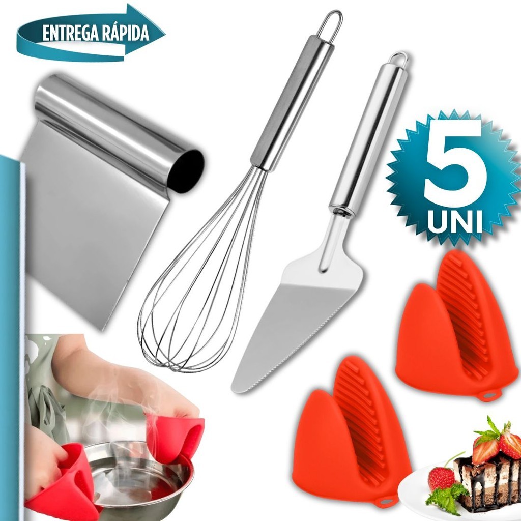 KIT 5 Confeiteiro Luva Térmica Forno Bico de Pato Espátula raspador de massa,Batedor de Ovo Fouet Fue,Espátula de bolo