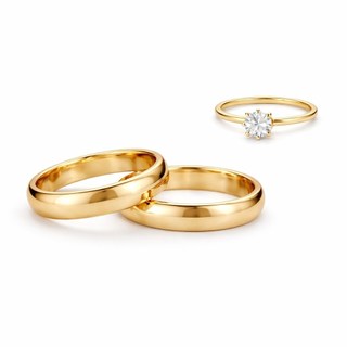 Par de Alianças Banhadas a Ouro 18K 6mm + Anel Solitário Feminino Noivado Casamento