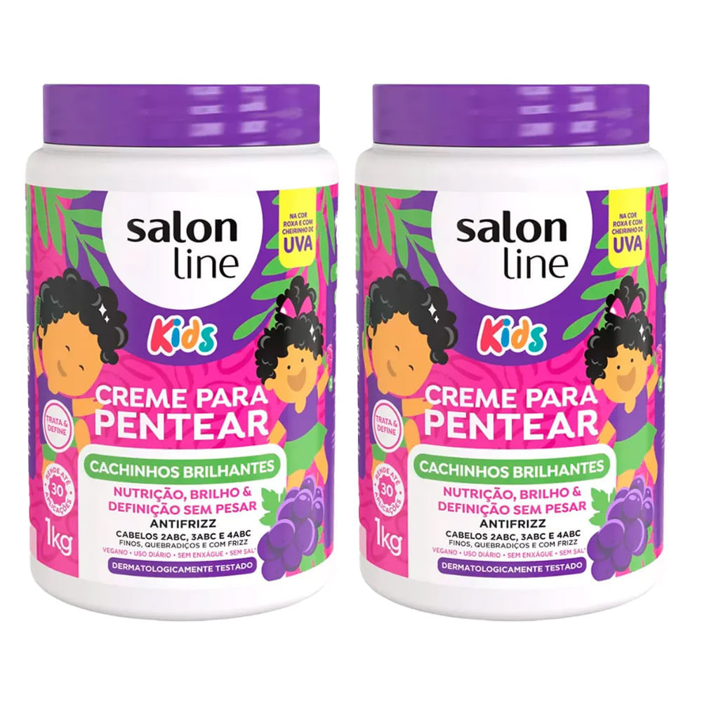 Kit Creme Pentear Salon Line Cachinhos Kids Cheirinho Uva 1kg - 2 unidades em Oferta na Shopee