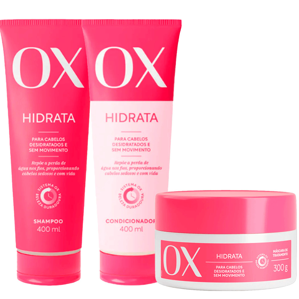 Kit Shampoo Ox Hidrata 400ml +Condicionador Ox Hidrata 400ml + Máscara De Tratamento Ox Hidrata 300g