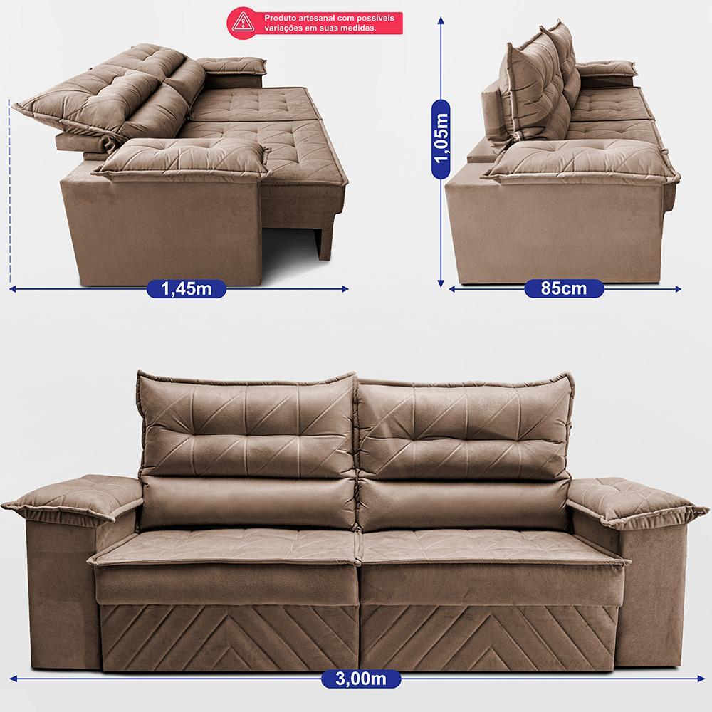 Sofá Retrátil e Reclinável 3,00m com Molas e Espuma D33 Thunder Velusoft Castor Cama inBox · foto 2