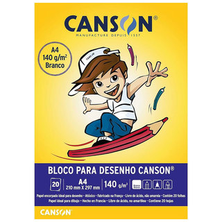Bloco desenho branco A4 140g com 20 folhas Canson