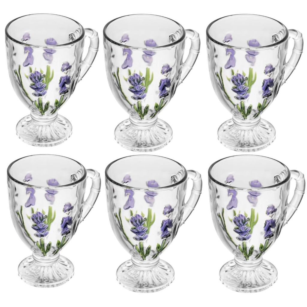 Jogo 6 Canecas Cappuccino 190 ml Lyor Lavanda Hand Painting Cristal