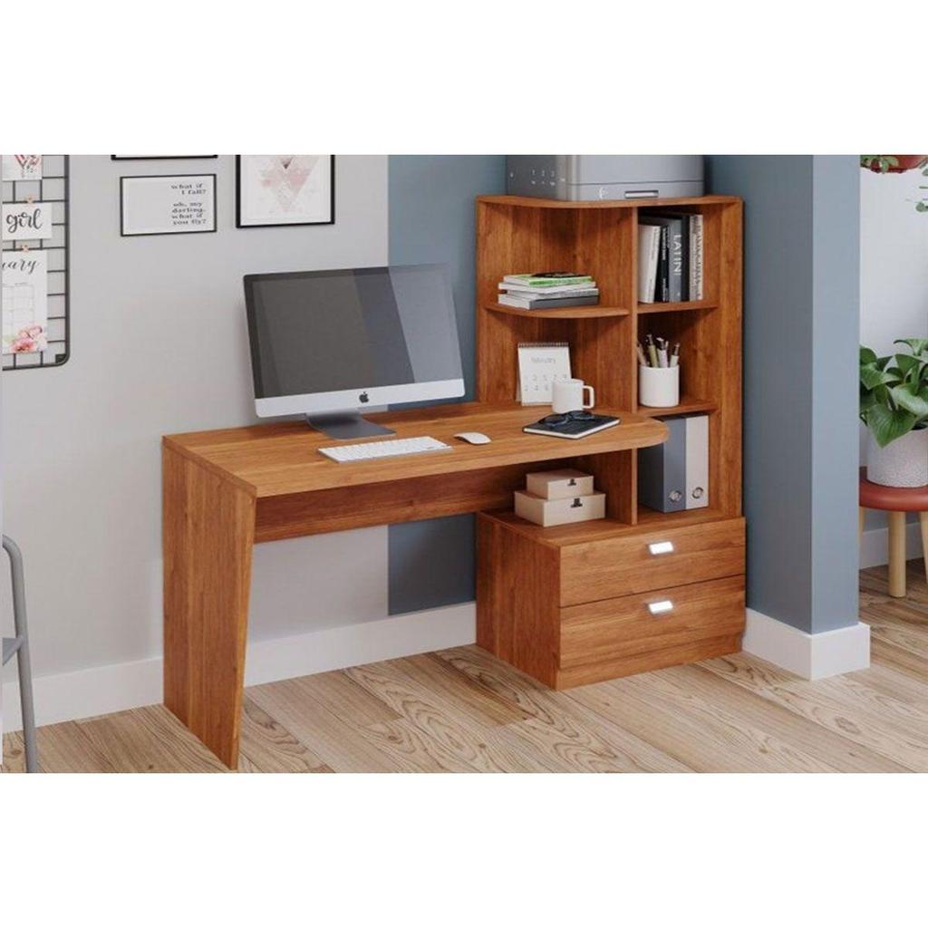Mesa de Computador Solteiro Elisa c/ 2 Gavetas e 6 Nichos Cinamomo - Permóbili em Oferta na Shopee