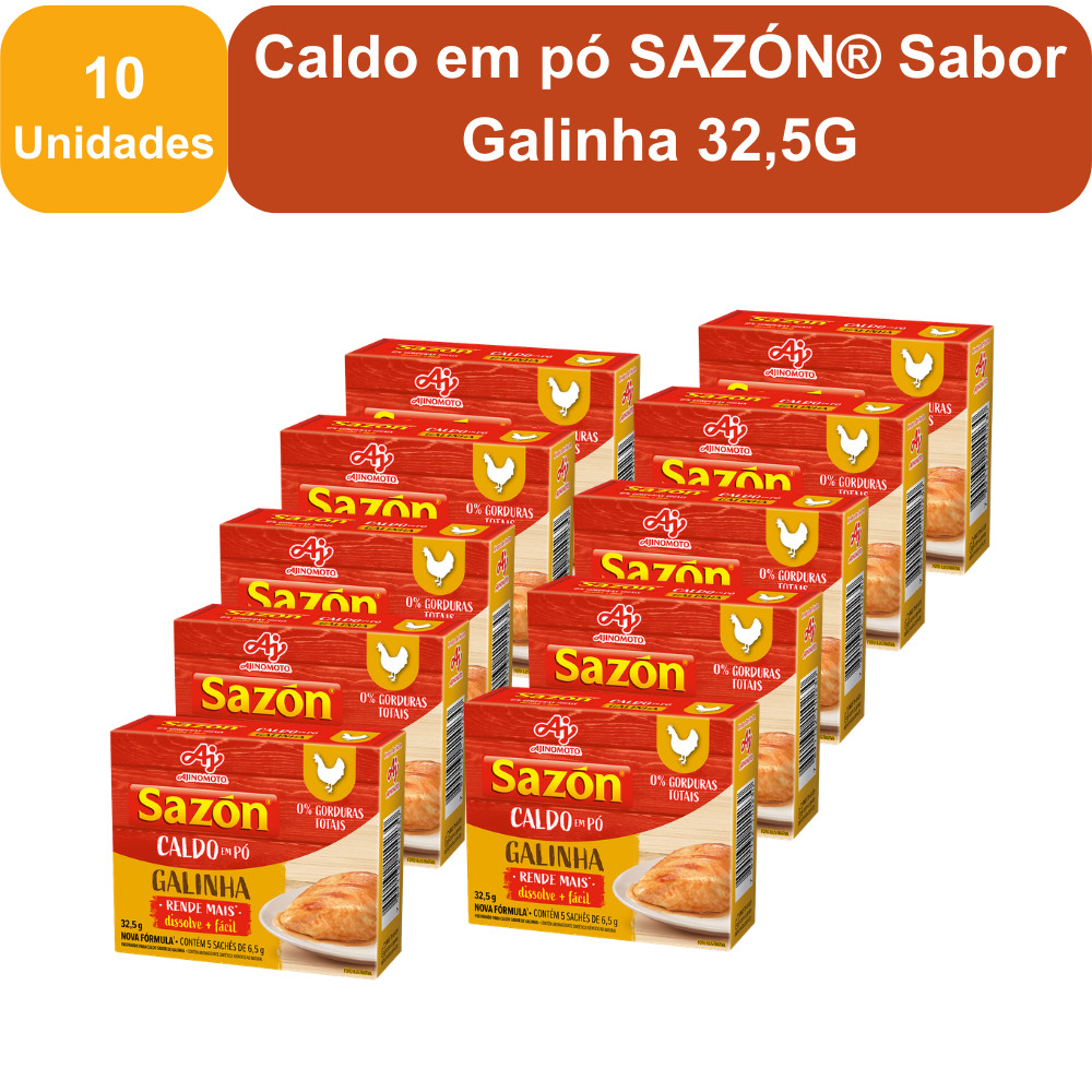 Kit 10 Unidades Caldo em pó SAZÓN® Sabor Galinha 32,5G