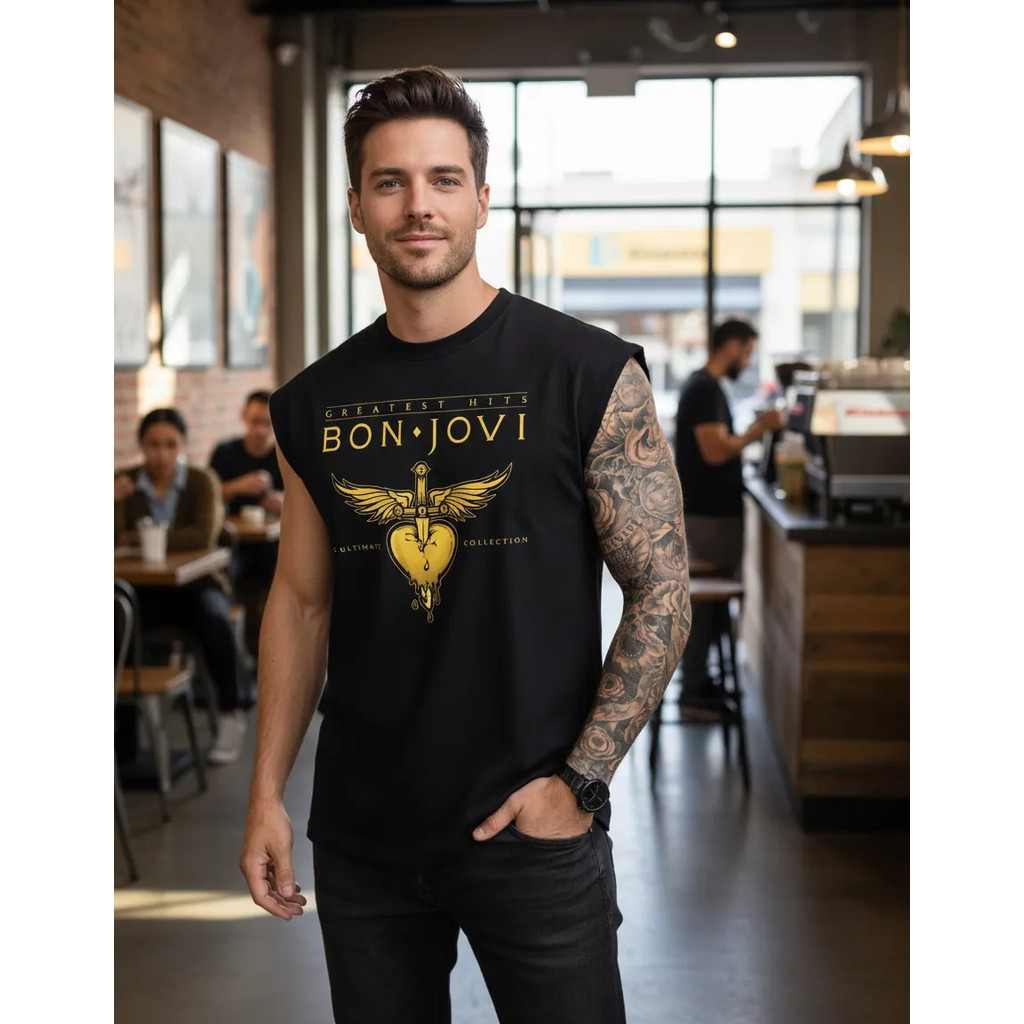 Camiseta Regata Oversized Rock Bon Jovi Reliquia Dark Cavada