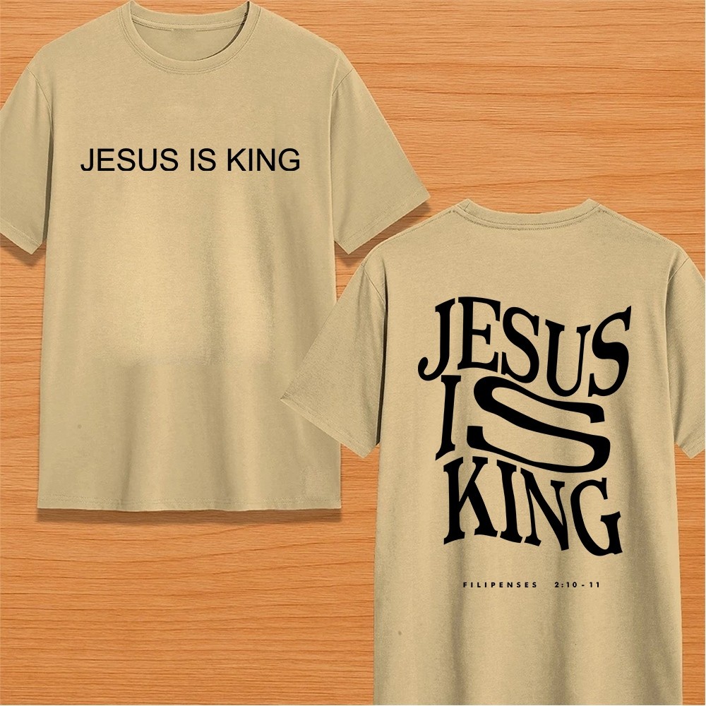 Camiseta Premium Jesus Is King Confortavel Unissex Religiosa Estampada Slim 100% Algodao
