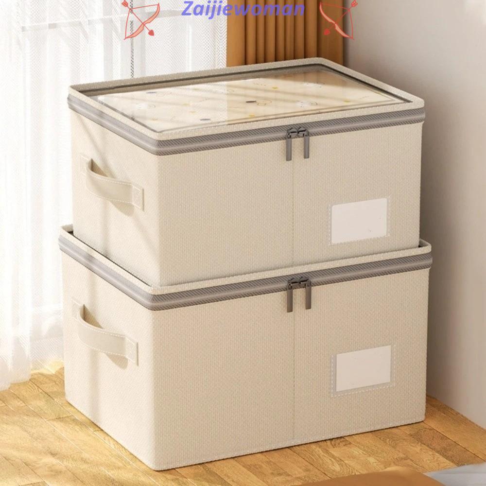 Caixa Organizadora Multiuso com Zíper e Alça – Organizador de Roupas em Algodão e Linho com Janela Transparente Grande em Oferta na Shopee