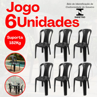 Kit Jogo Com 6 Cadeiras Bistrô De Plástico Resistente Preta Suporta Até 182kg Bar Festa Comercio em Oferta na Shopee