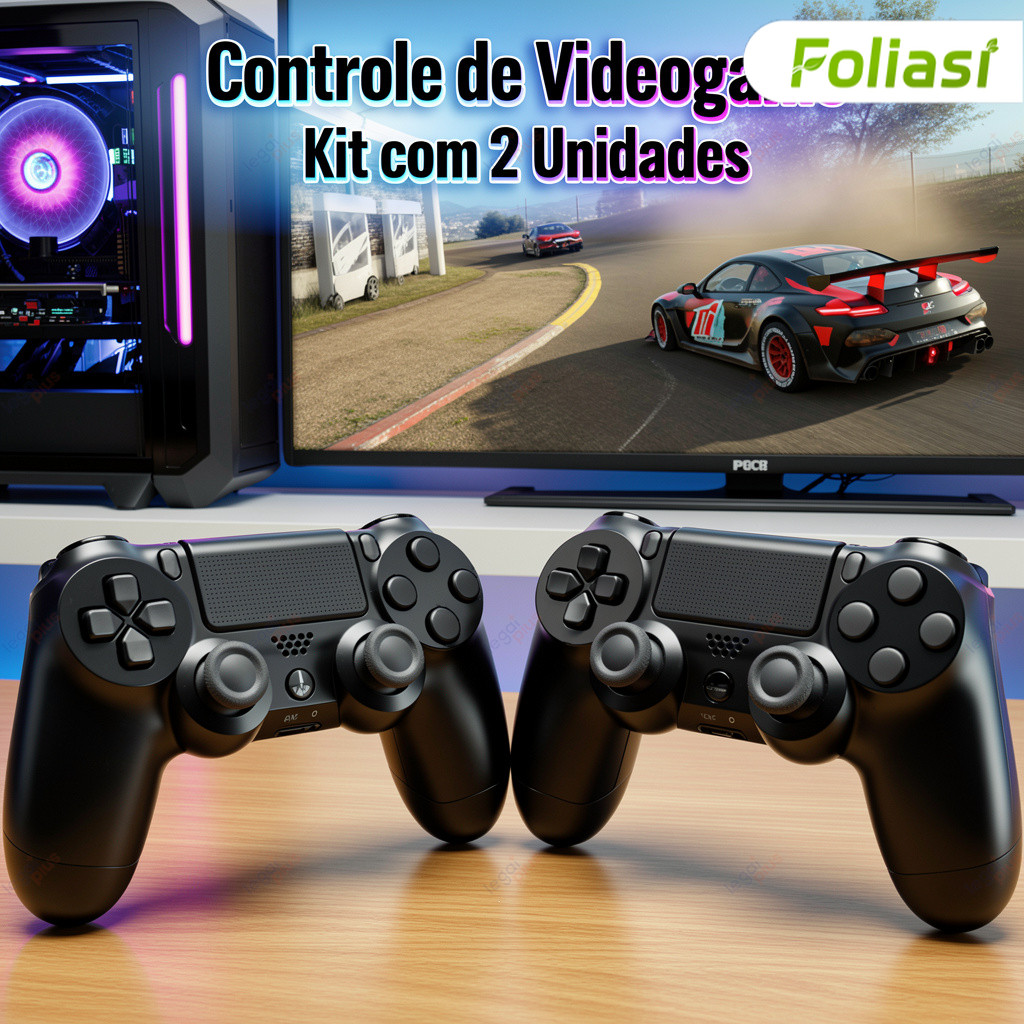 Kit com 2 Unidades Controles de Jogo Sem Fio para PS4 com Função Vibração e Sensor Seis Eixos