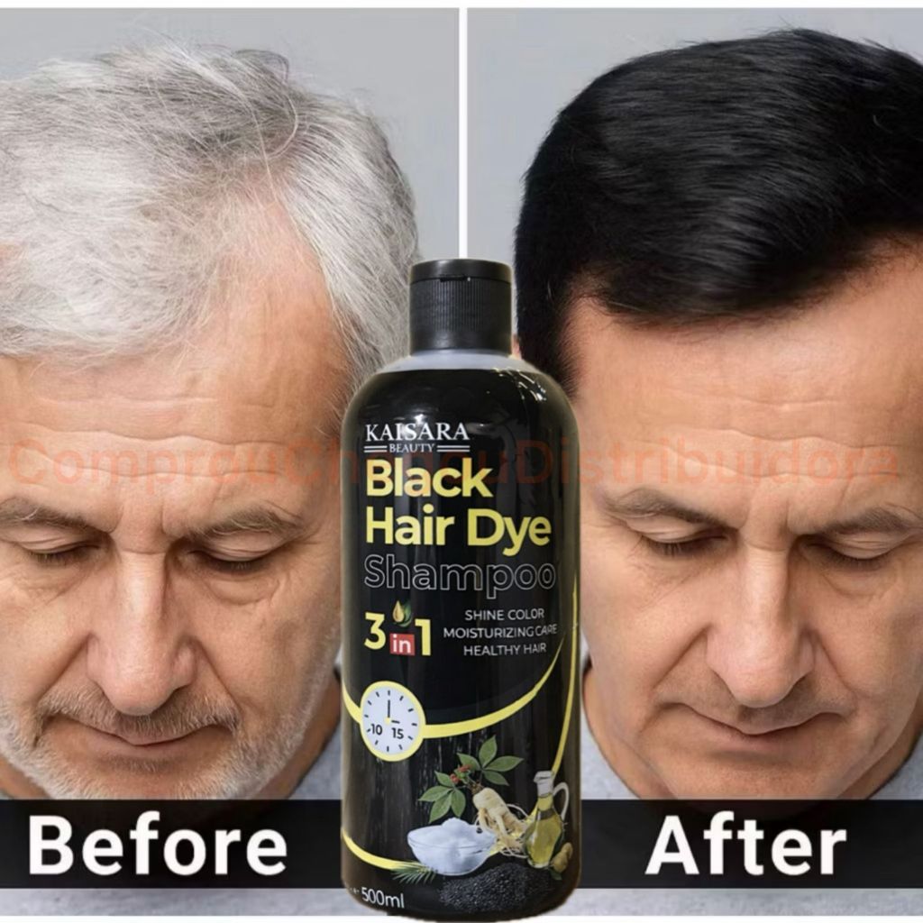 Shampoo Tonalizante KAISSARA 500ml HAIR DYE Cobre Cabelos Brancos em 3 minutos Escurecedor Preto TOP
