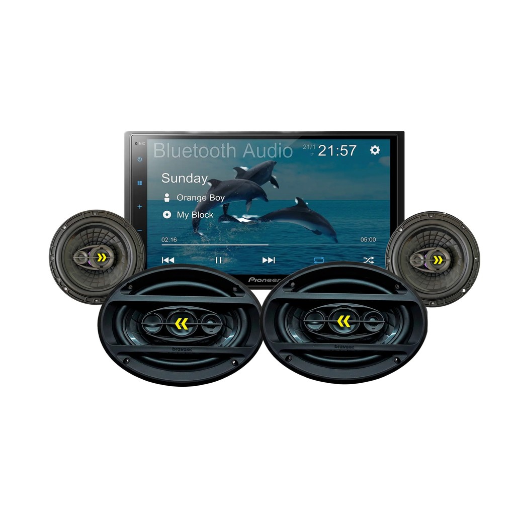 Central Multimidia Pioneer Golfinho Dmh-145BR + Alto Falante Bravox Revo69 E 6 Polegadas