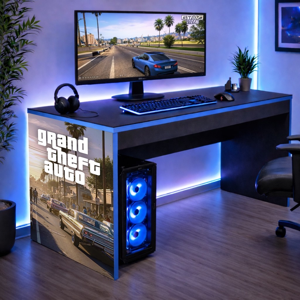 Mesinha Ifantil Gamer Escrivaninha Jogos Mesa Bordas Azul GTA 5 V Online Achadinho Shopee