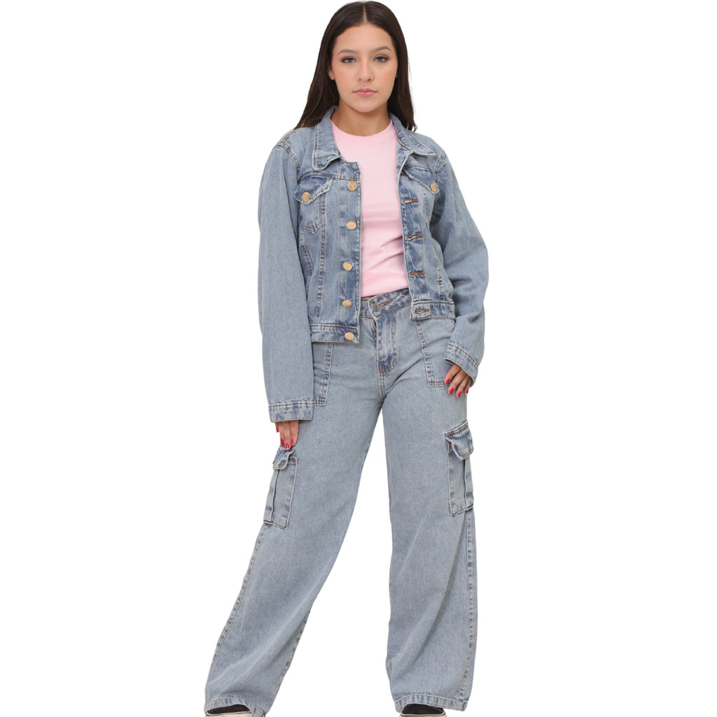 COMBO calça cargo marmorizada + jaqueta jeans 100% juvenil do 10 ao 16