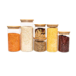 Kit de 6 Potes de Vidro Herméticos Tampa de Bambu - Oikos