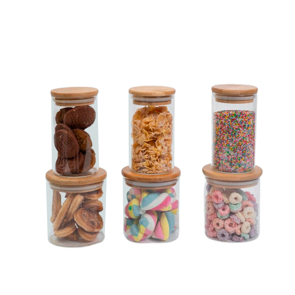 Conjunto de Potes Herméticos com Tampa de Bambu - 6 Peças Oikos