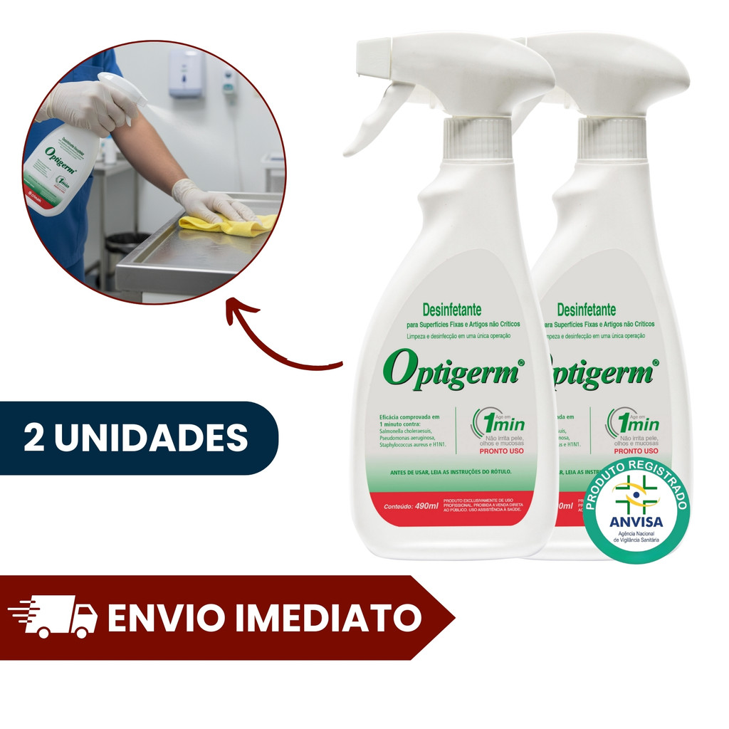 2 Und Optigerm Desinfetante Hospitalar 490ml Spray Limpador Profissional Bactericida p/ Superfícies em Oferta na Shopee