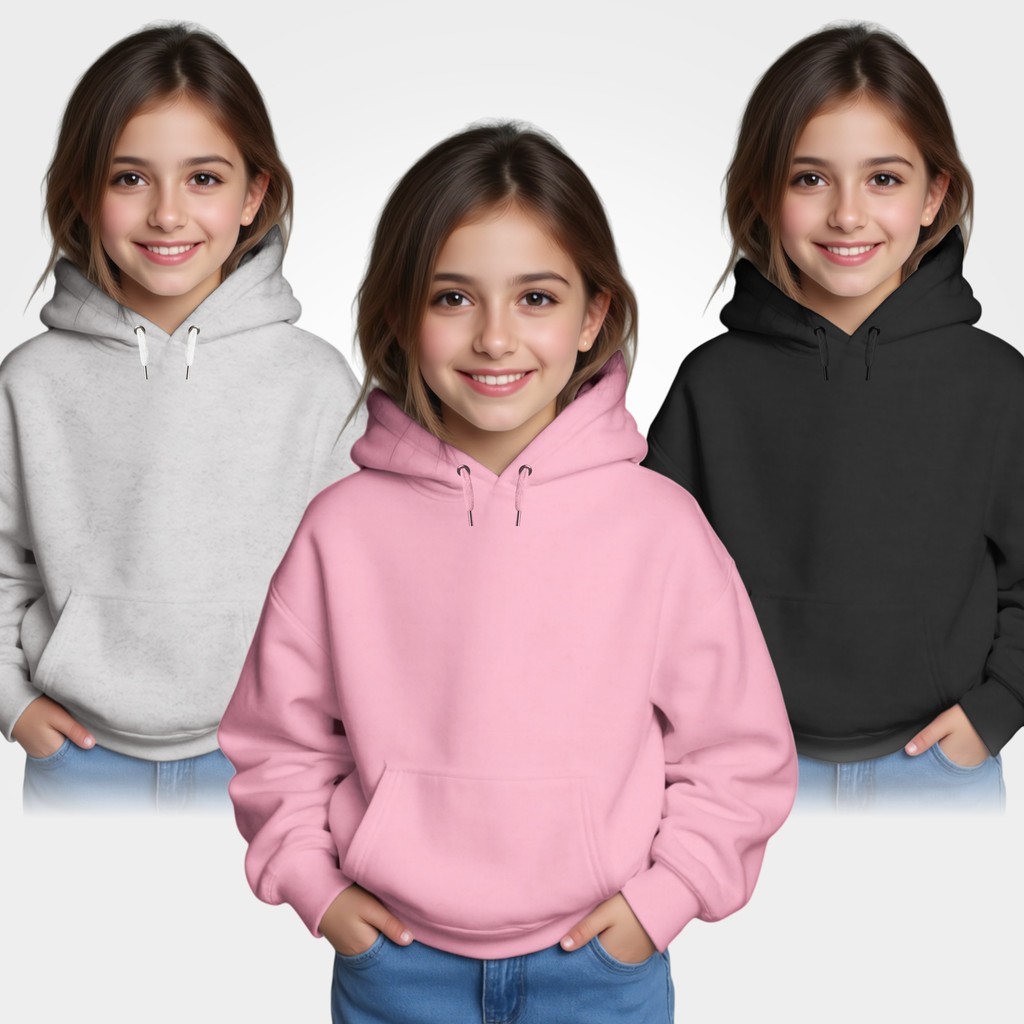 Kit 3  Moletom Infantil Canguru Careca Blusa de Frio Menina Liso Sem Estampa Confortável Quentinho